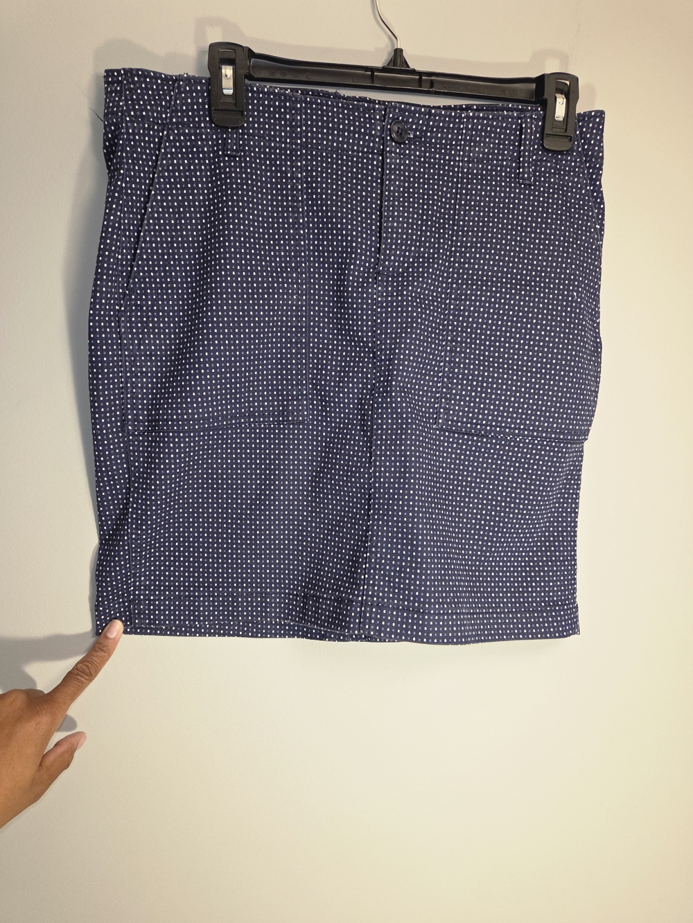 Liverpool LA Blue White Geometric Print Knit Stretch Utility Skirt.